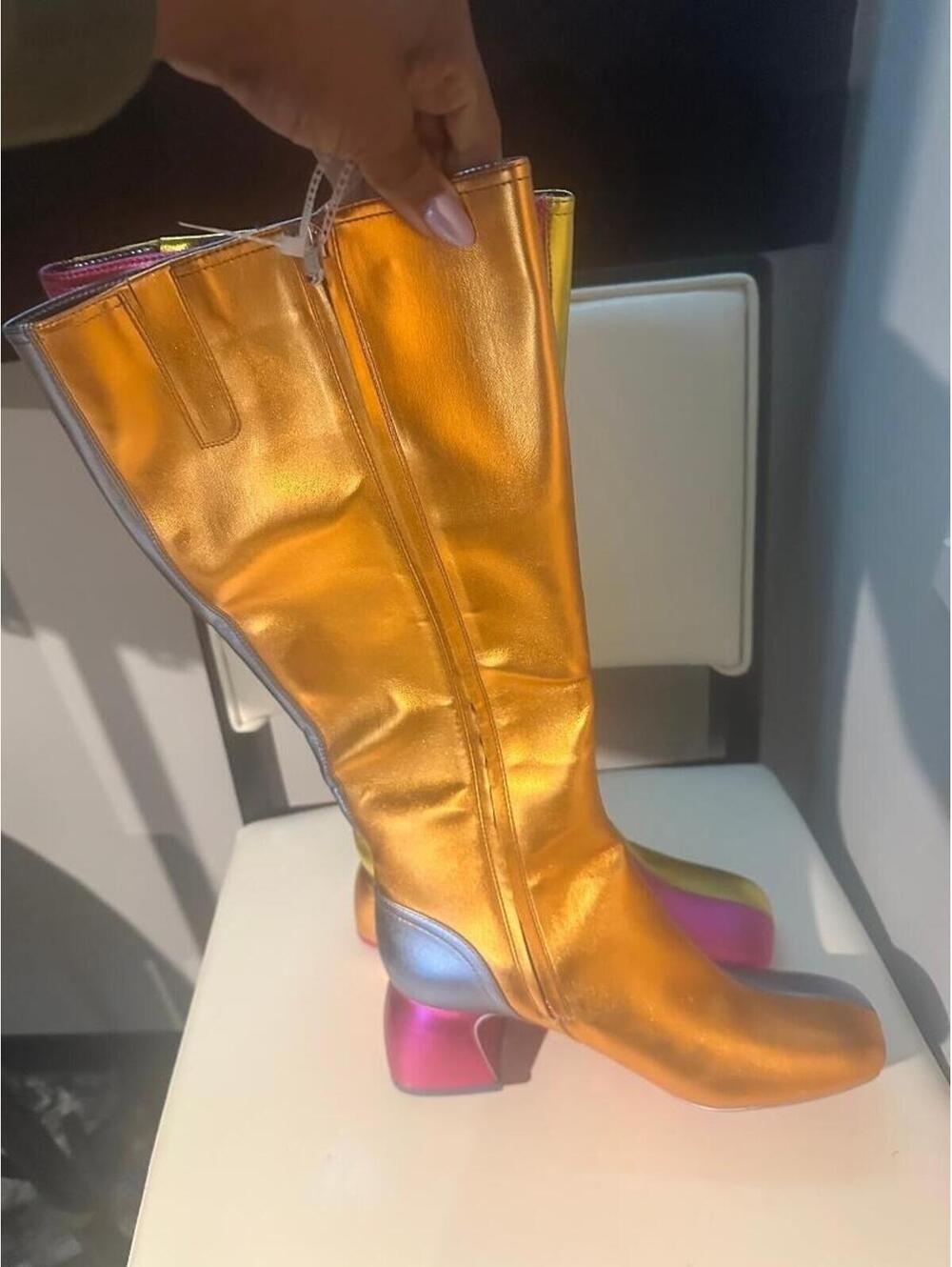 Circus Sam Edelman Colorblock Metallic Boots Size 9.5 Gold Knee High Statement - Picture 2 of 4